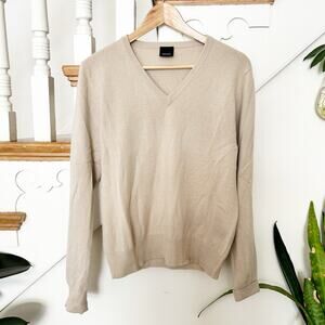 Bellwood Cashmere Beige V-Neckline Sweater Soft Knit Long Sleeve Pullover